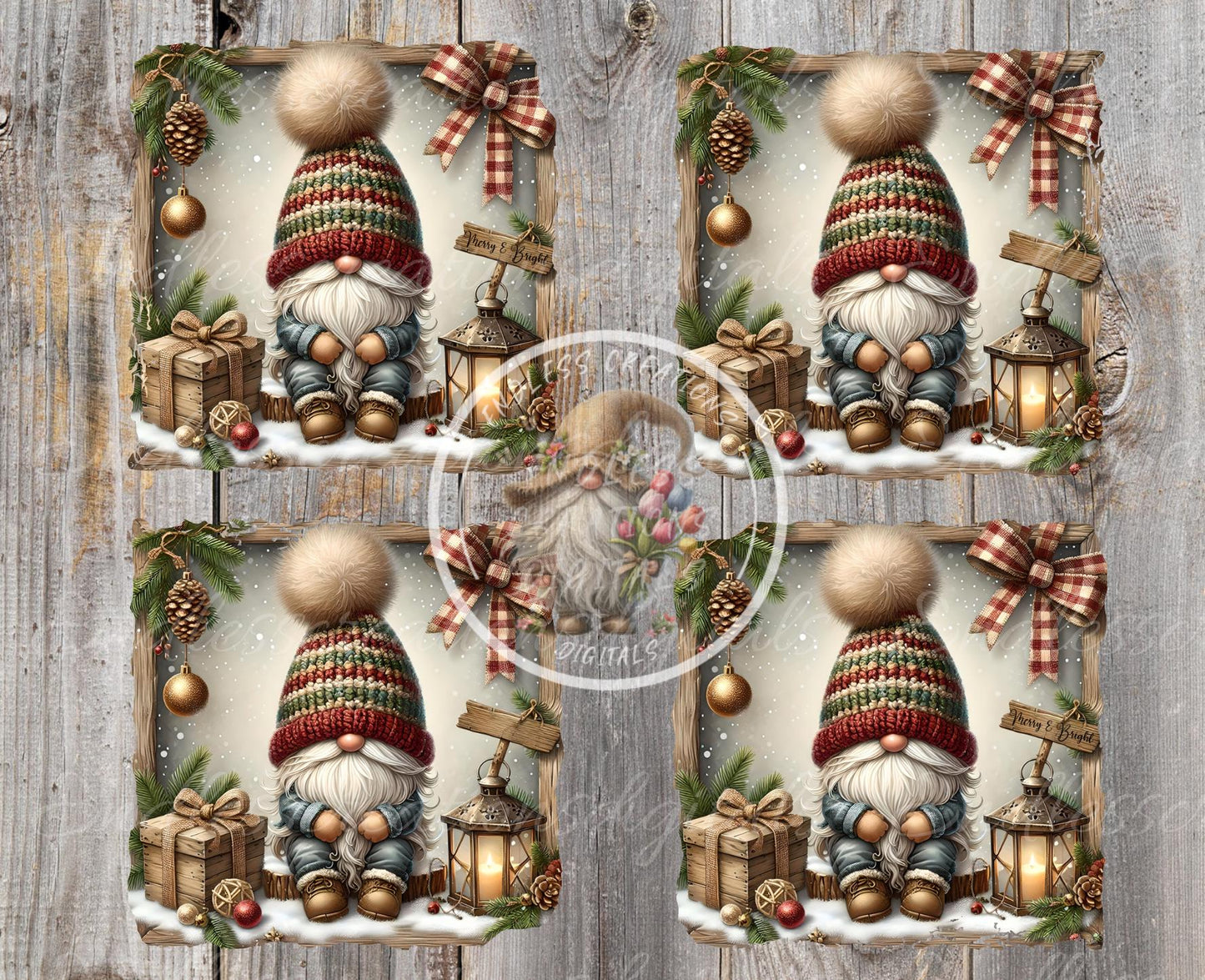 SQUARE WINTER GNOME Door hanger, wreath sign square cutting board, coasters can resize, for sublimation high resolution 2 files, 1 add text