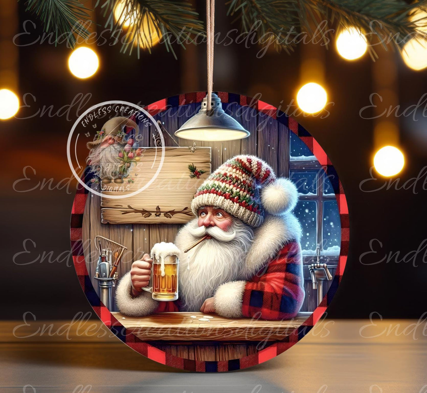 MERRY DRUNKMAS SANTA CHRISTMAS ORNAMENT/GIFT TAG