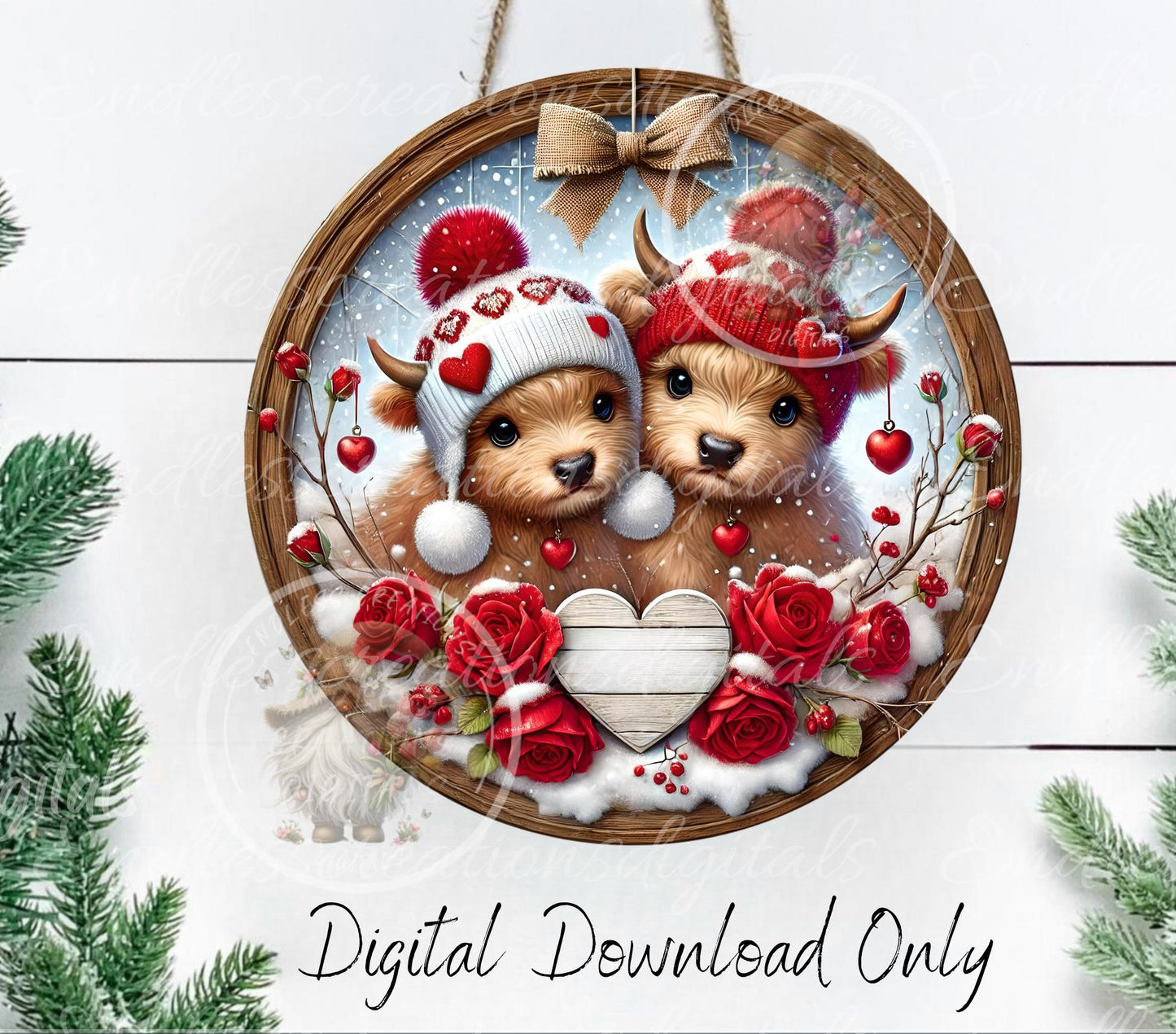 VALENTINES LOVE HIGHLAND Cows door hanger, keychain, round slate, for sublimation high resolution can be resized, 2 files 1 blank