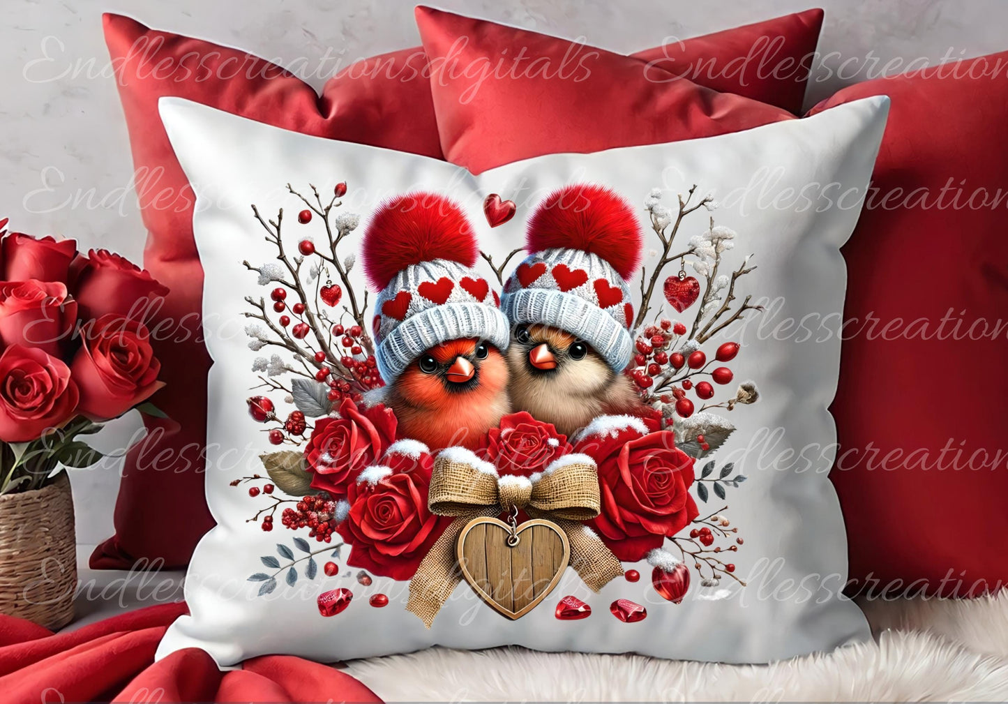 VALENTINES HIGHLAND COW, Cardinals, Pillow covers, tea towel mugs, plant pots etc sublimation package of 5 300 Dpi png, add your own text