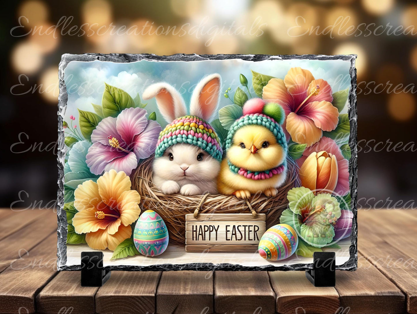 EASTER BUNNY CHICK digital download only, can be sized for slates, cutting boards, tumblers 2 files, 1 blank for your own text