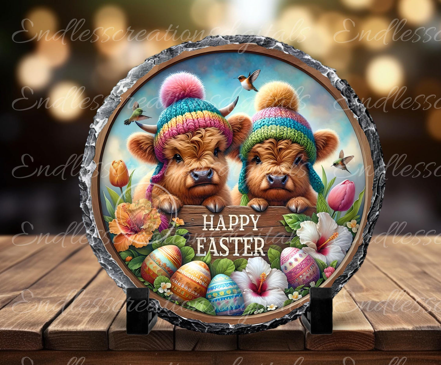 EASTER HIGHLAND COWS Wreath Sign door hanger spinners, slate for sublimation high resolution 2 files for download 1 add your own text