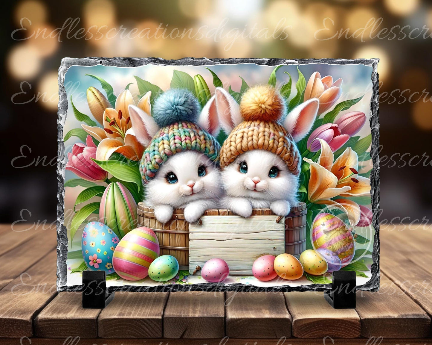 HAPPY EASTER BUNNIES digital download only, can be sized for slates, cutting boards, tumblers 2 files, 1 blank for your own text