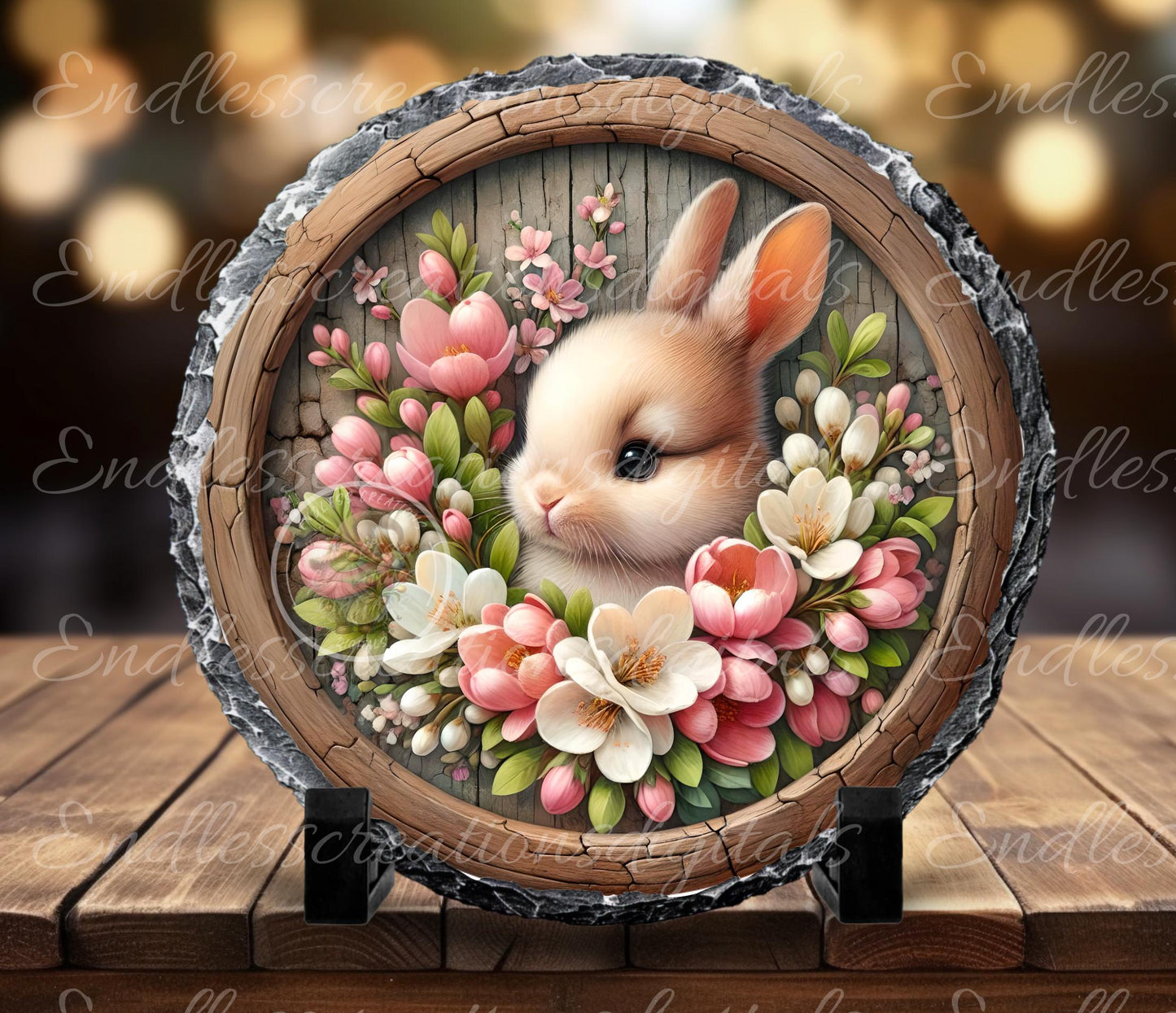 EASTER FLORAL BUNNY Spring Floral Wreath Sign, door hanger, slate for sublimation high resolution 2 files for download 1 add your own text