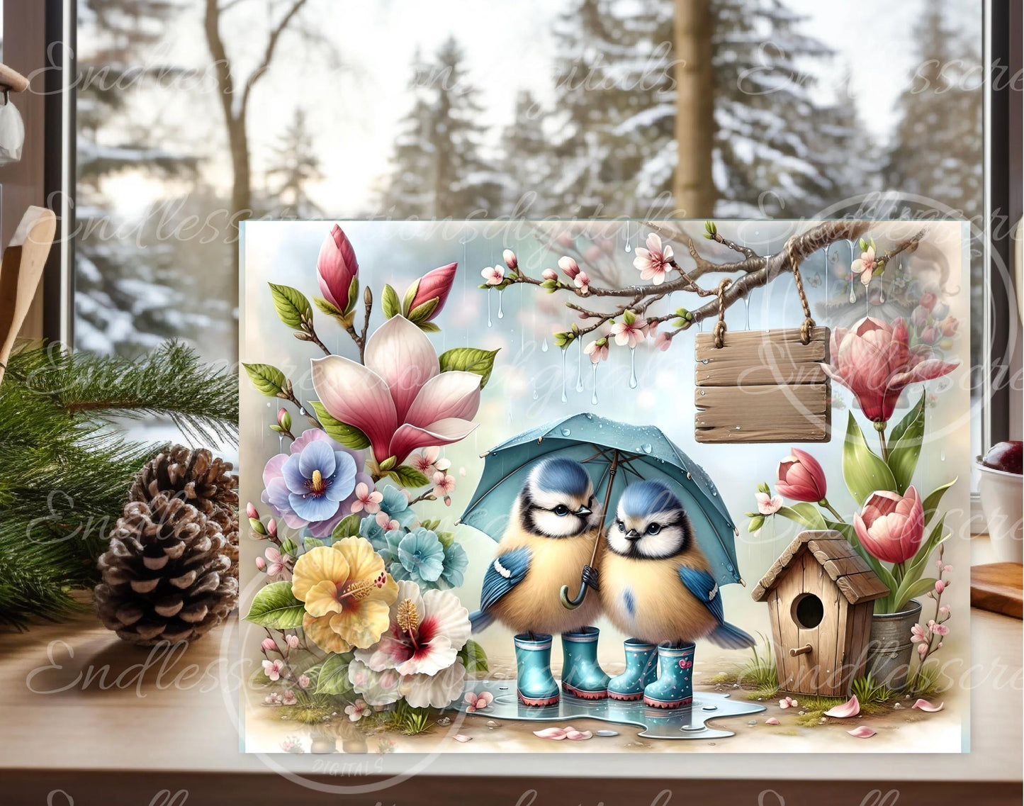 SPRING BABY BLUE Jays digital download only, can be sized for slates, cutting boards, tumblers 2 files, 1 blank for your own text