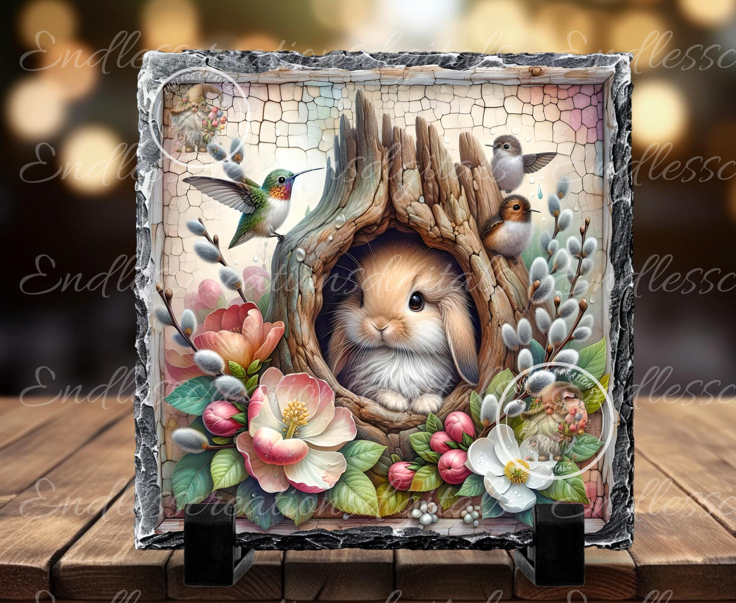 SQUARE EASTER FLORAL SPRING BUNNY