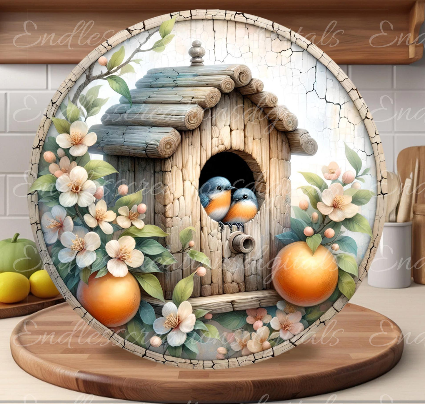 ORANGE BLOSSOMS Wreath Sign, door hanger, Cutting Board, slate for sublimation, 300 dpi 1 file for download can be resized from 3 to 12"