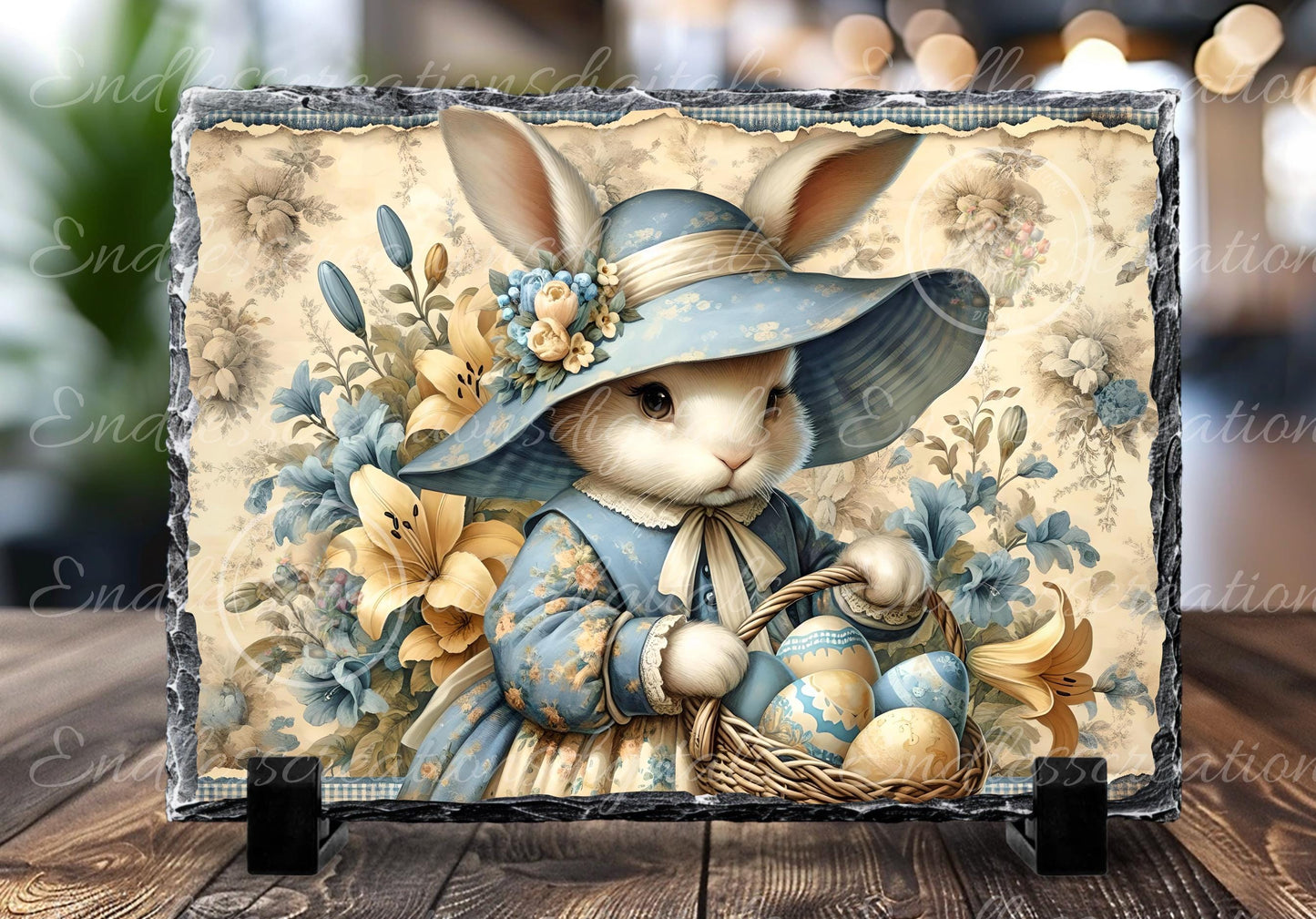 YELLOW BLUE VINTAGE Girl Bunny