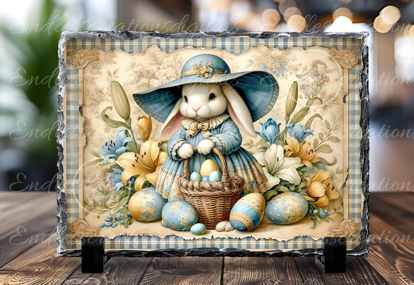 VINTAGE YELLOW BLUE Girl Bunny