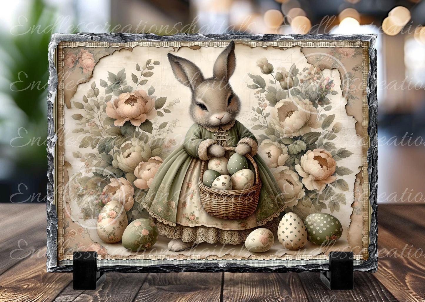 MOSS GREEN PINK RECTANGLE VINTAGE GIRLS BUNNY