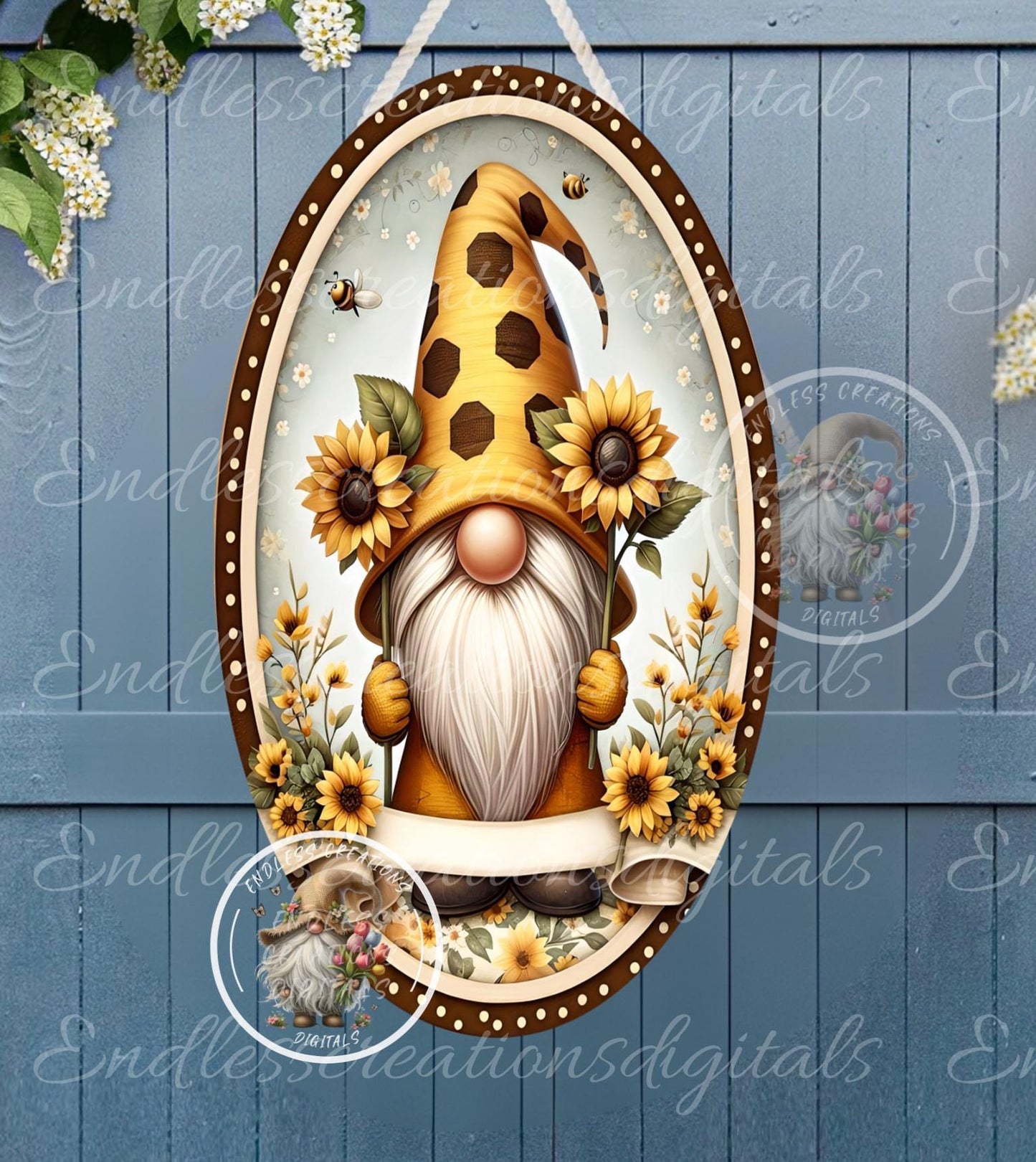 WELCOME SUNFLOWER GNOME OVAL DIGITAL