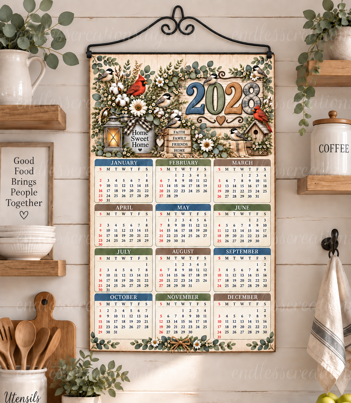 FARMHOUSE BIRDS CALENDAR DESIGN