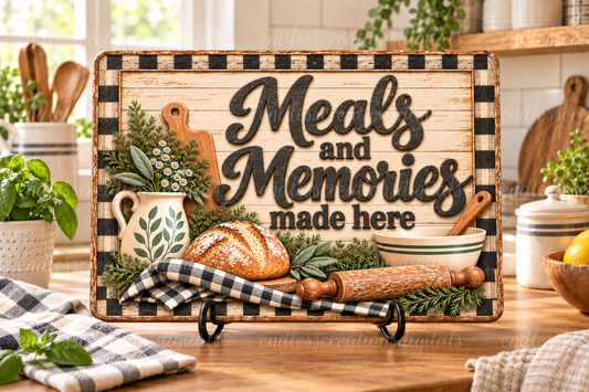 MEALS AND MEMORIES CLOCK, TRANSPARENCY AND CUTTING BOARD DESIGNS