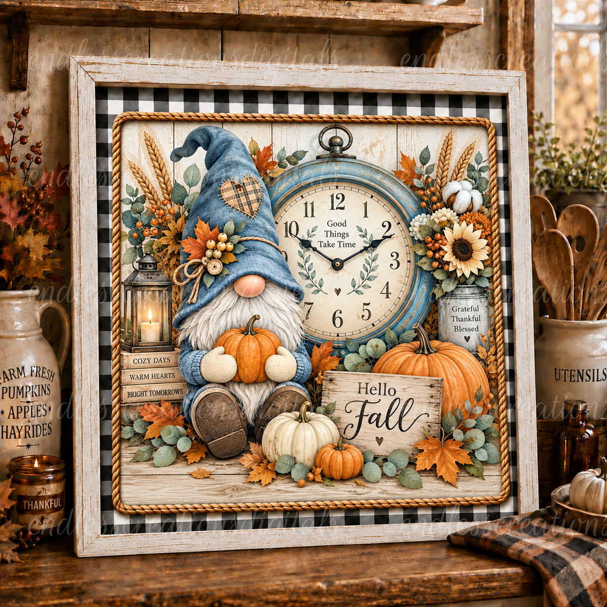 SQUARE FALL GNOME 2 FILES, 1 FRAMED