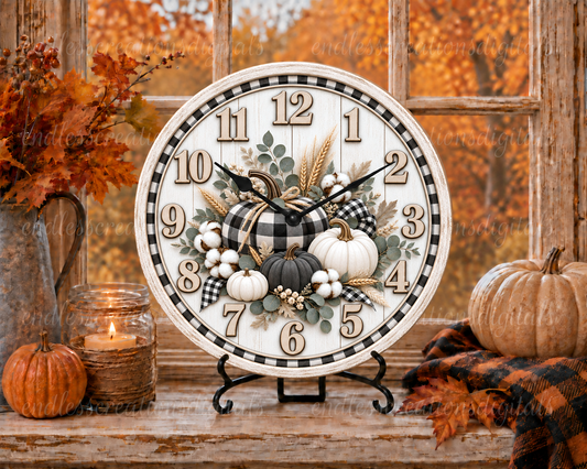 FARMHOUSE FALL PUMPKIN ROUND CLOCK DESIGN