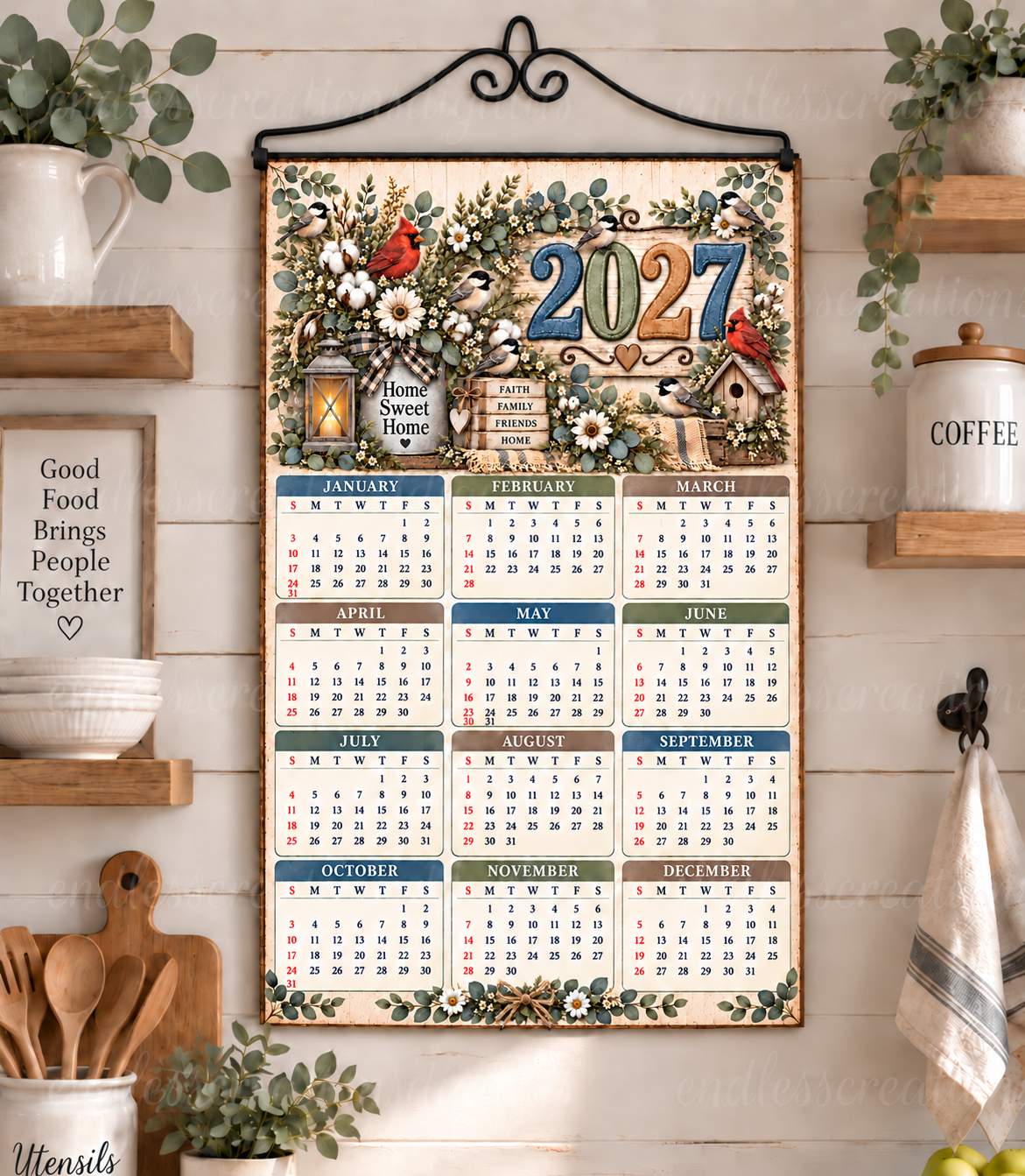 FARMHOUSE BIRDS CALENDAR DESIGN