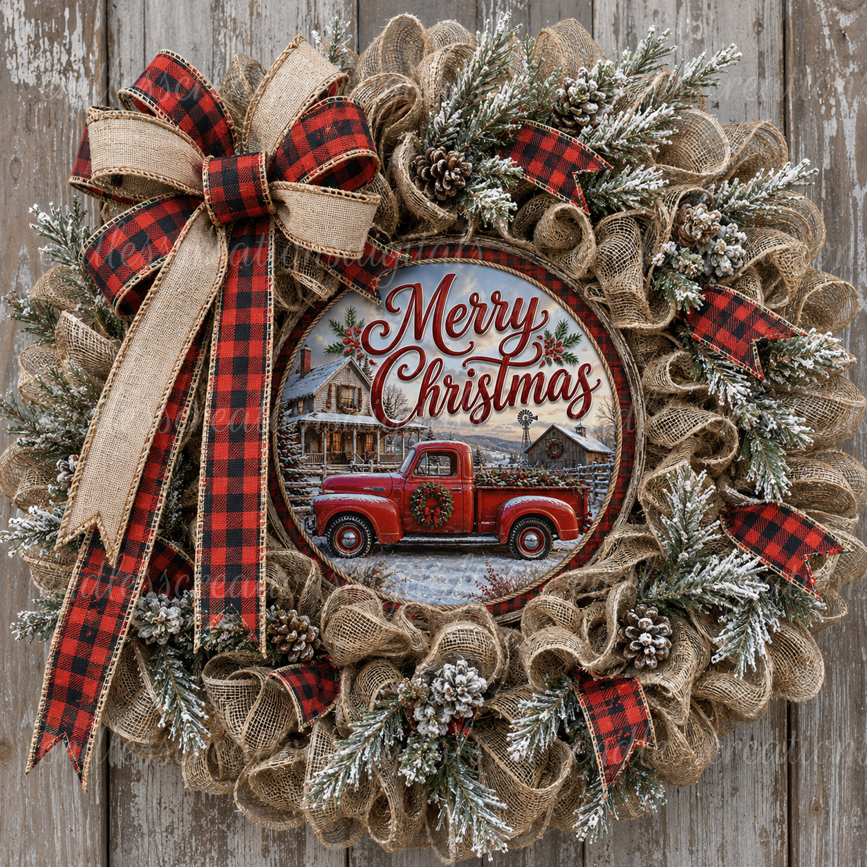 MERRY CHRISTMAS RED TRUCK ROUND ONLY