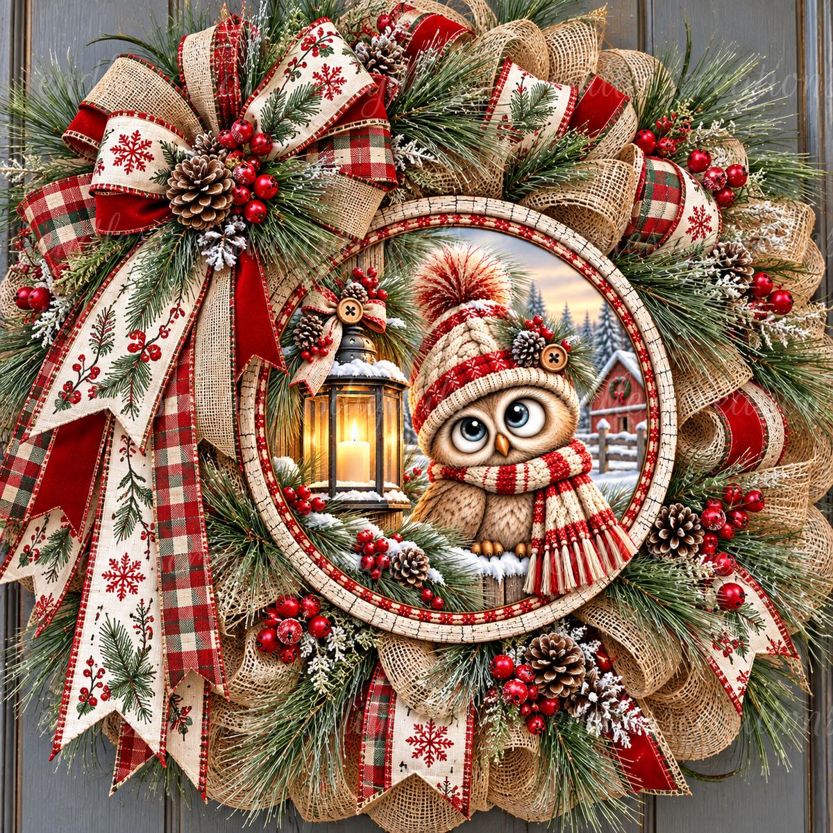 RED CHRISTMAS OWL ROUND ONLY
