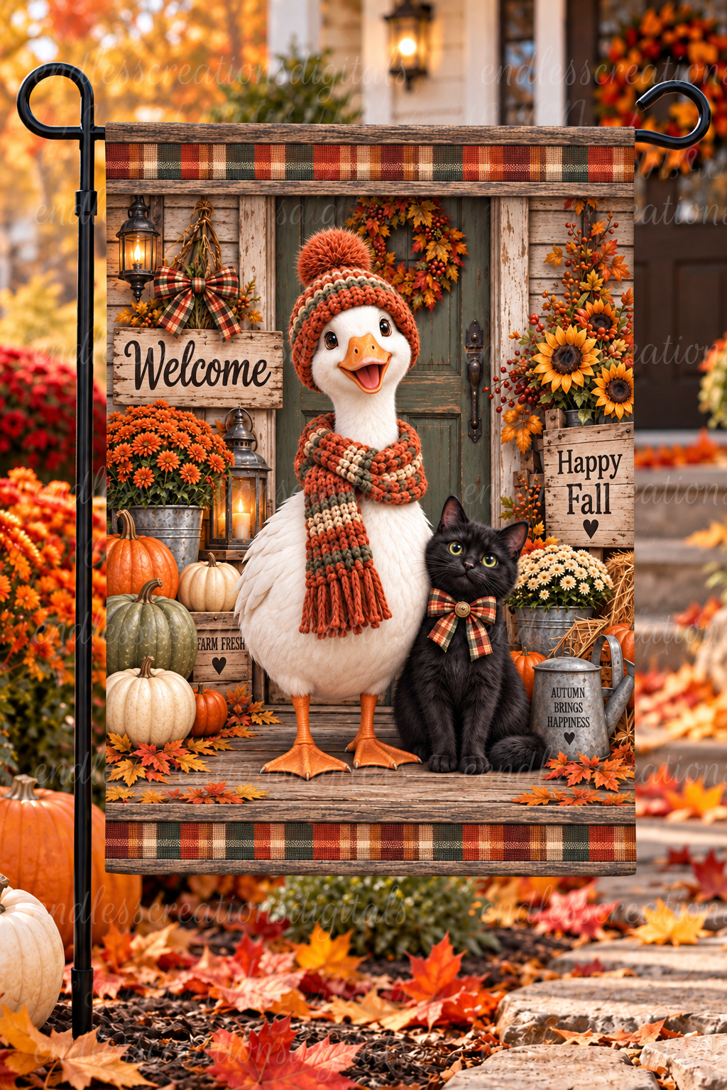 WELCOME FALL PORCH GOOSE GARDEN FLAG DESIGN