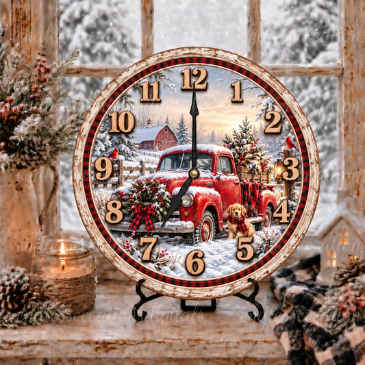 WINTER RED TRUCK CLOCK DESIGN