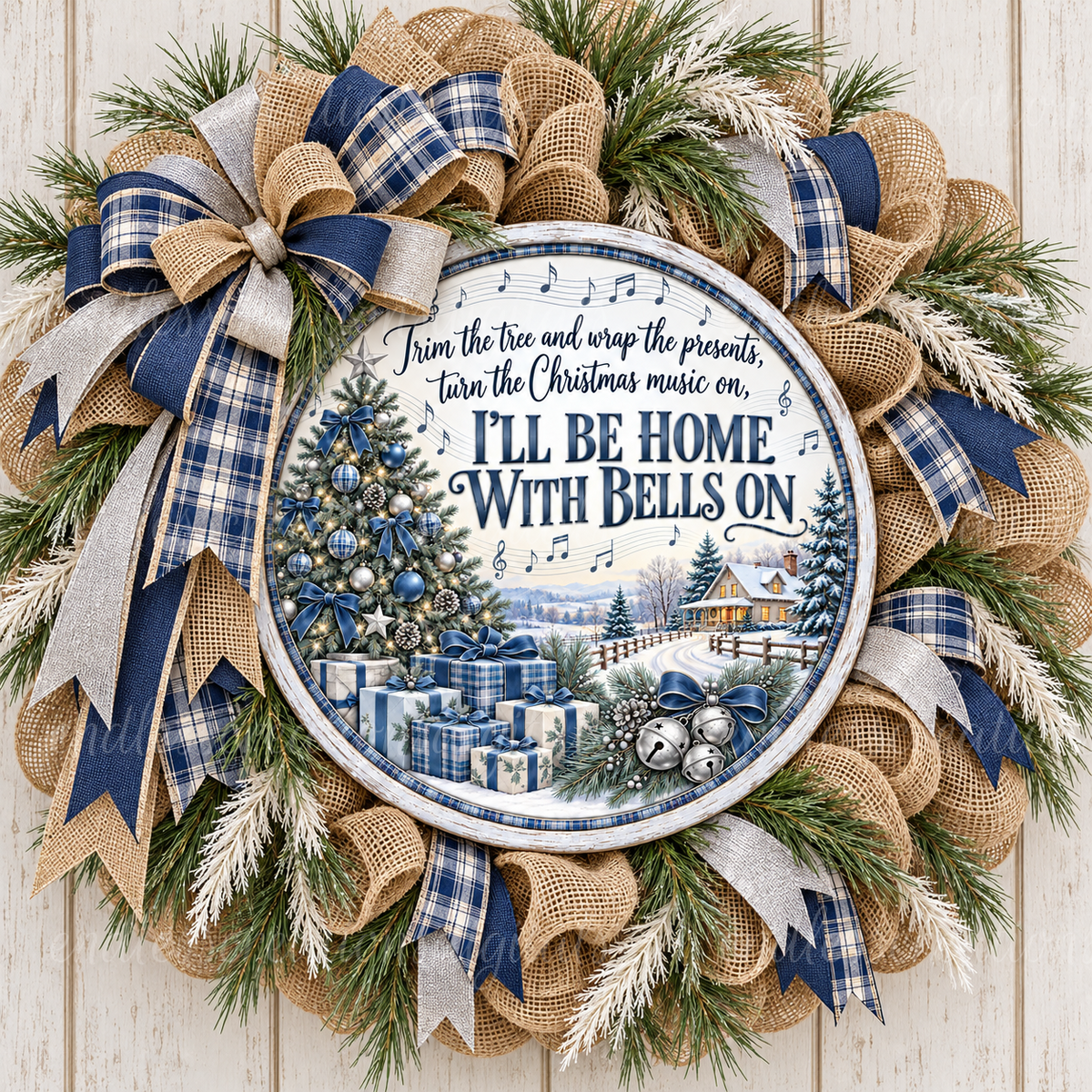 HOME WITH BELLS ON BLUE ROUND ONLY