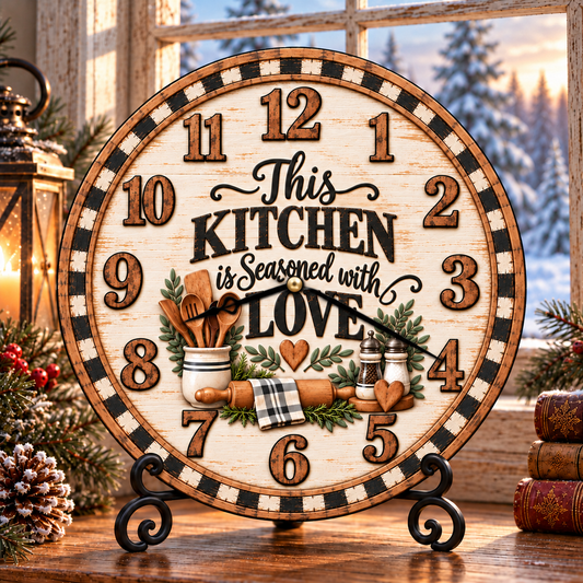 SEASONED WITH LOVE CLOCK, TRANSPARENCY AND CUTTING BOARD DESIGN