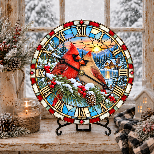 STAINED GLASS CARDINAL CLOCK DESIGN