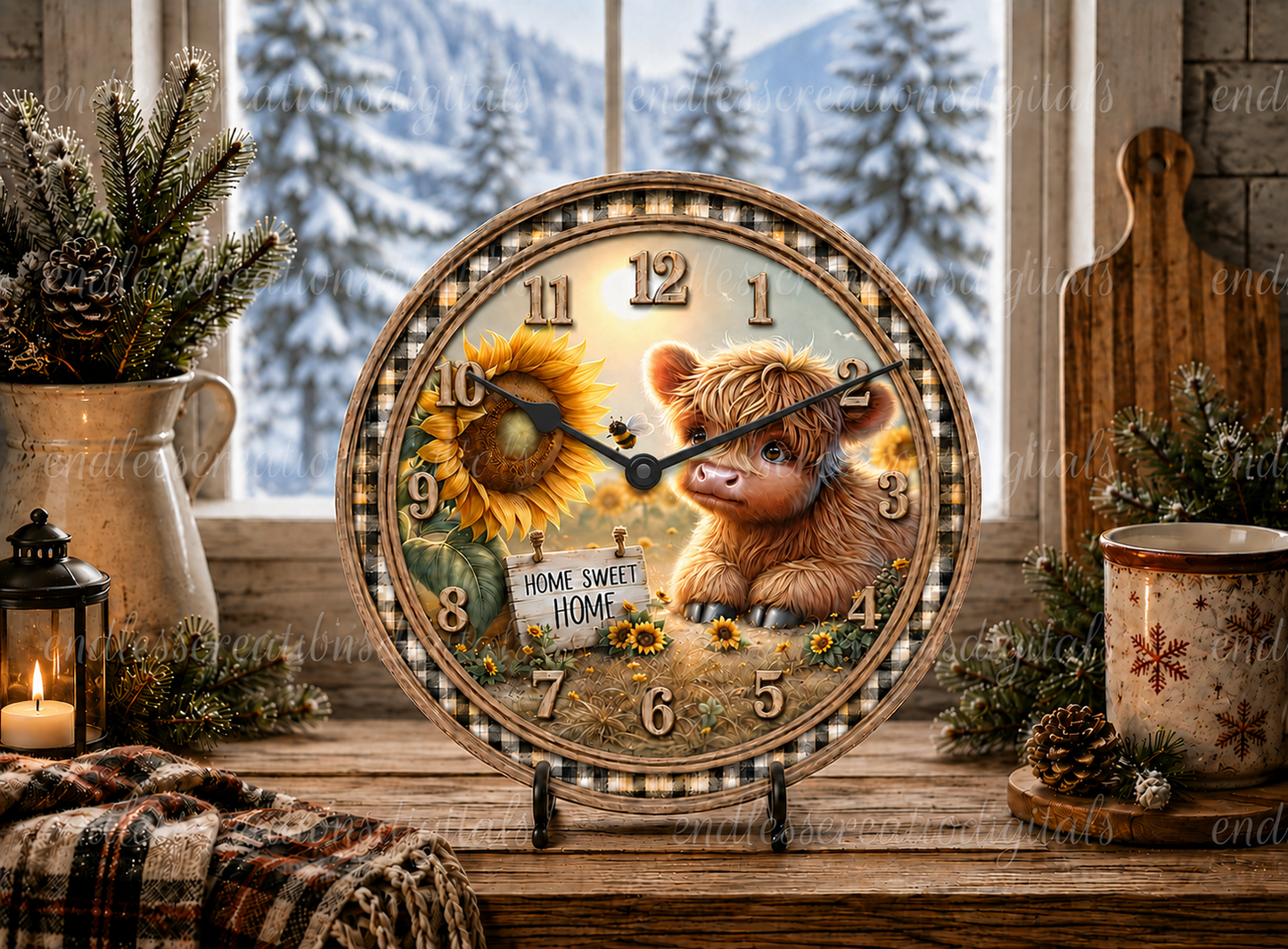 SUNFLOWER HIGHLAND CLOCK DESIGN