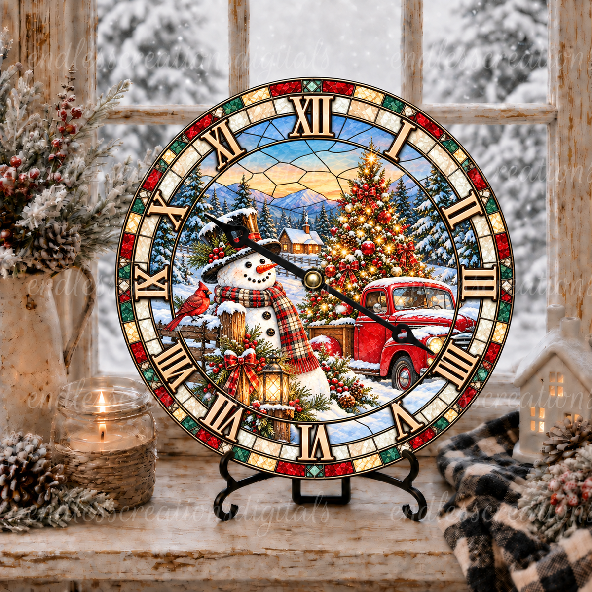 STAINED GLASS LOOK WINTER CLOCK DESIGN