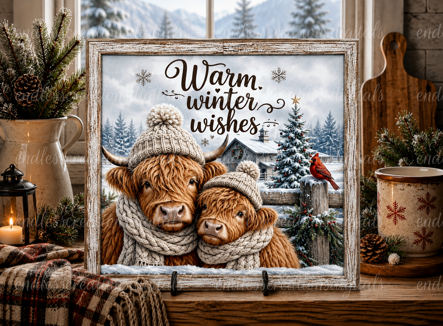 SQUARE WINTER HIGHLAND COWS