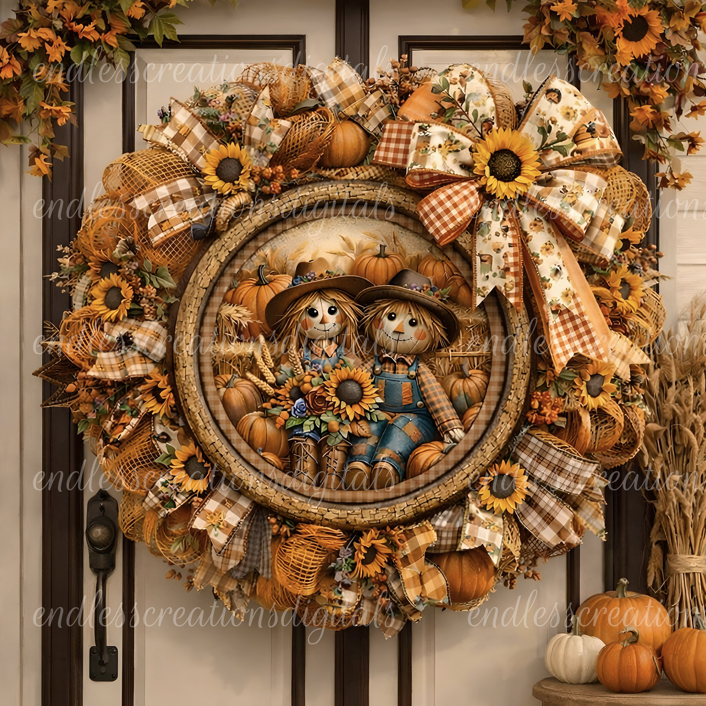 FALL SCARECROW COUPLE ROUND/CLOCK DESIGN BUNDLE OF 3
