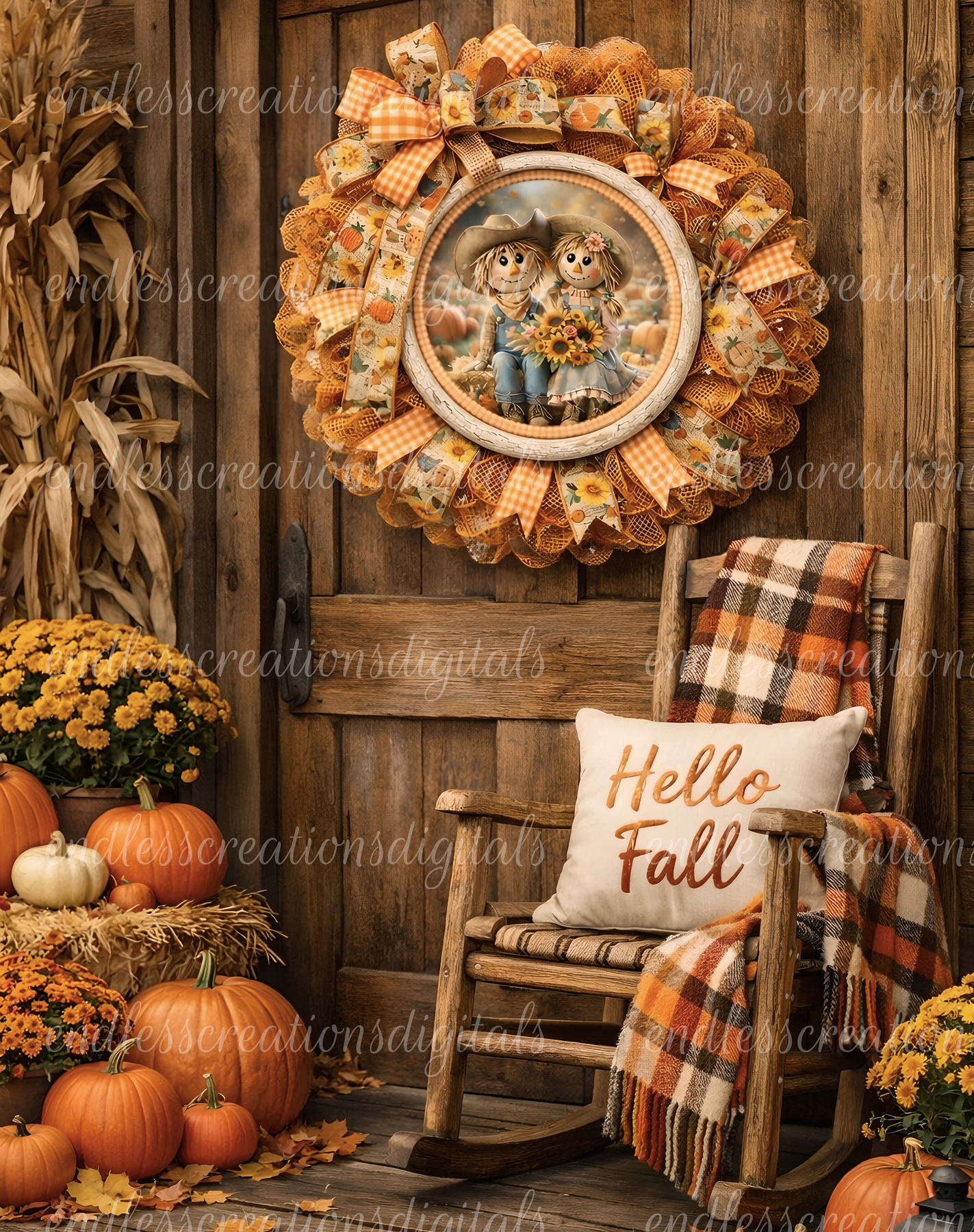 FALL SCARECROW COUPLE ROUND/CLOCK DESIGN BUNDLE OF 3