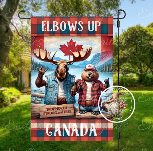 ELBOWS UP PHYSICAL GARDEN FLAG