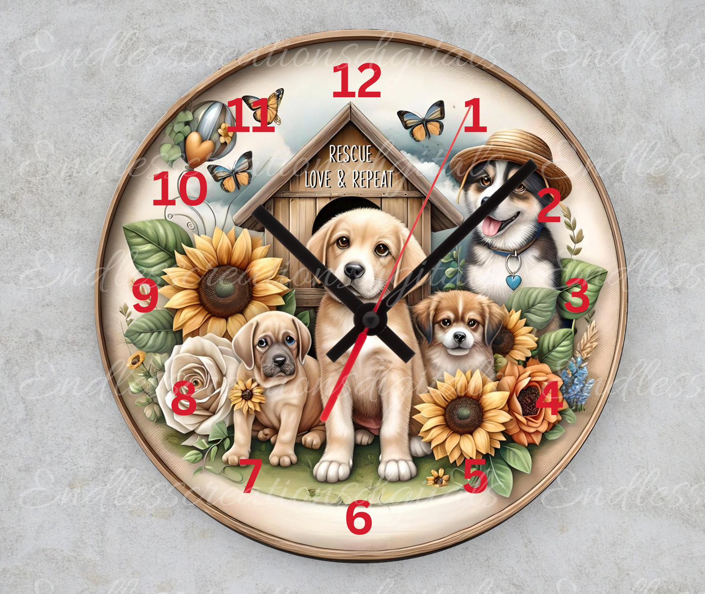 DOG RESCUE SPRING Floral Wreath Sign, door hanger, slate, clocks etc.  for sublimation high resolution, 2 files for download, 1 blank