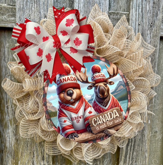10" ROUND ALUMINUM WREATH SIGN "ELBOWS UP" NOT FOR SALE