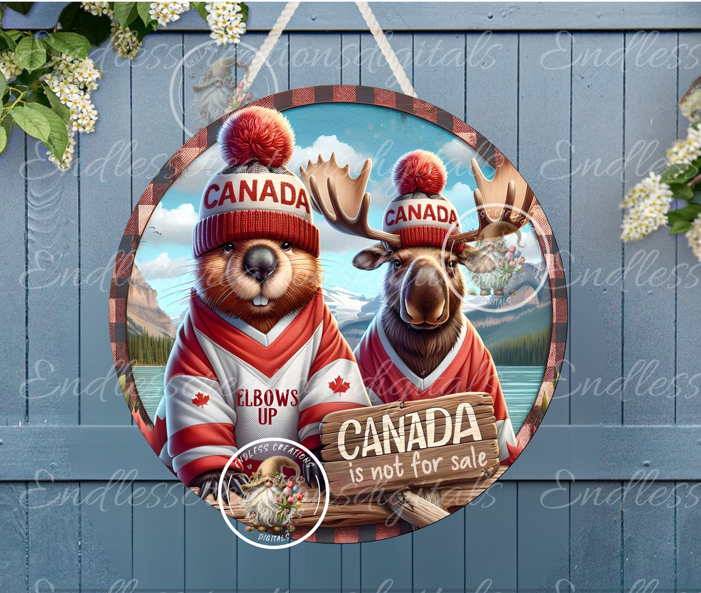 10" ROUND ALUMINUM WREATH SIGN "ELBOWS UP" NOT FOR SALE