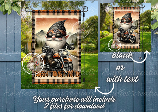 BORN TO BE WILD MOTORCYCLE GNOME GARDEN FLAG