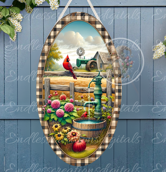 FARM FLORAL CARDINALS OVAL DIGITAL