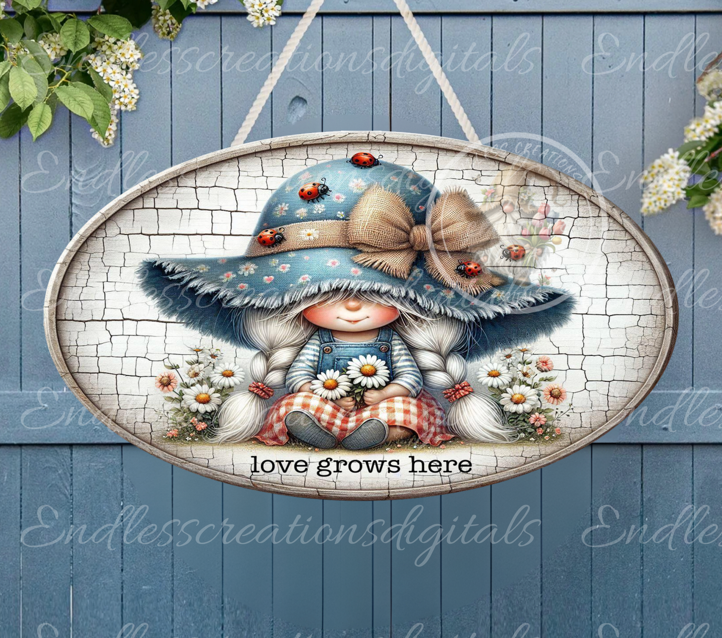 LOVE GROWS HERE OVAL DIGITAL