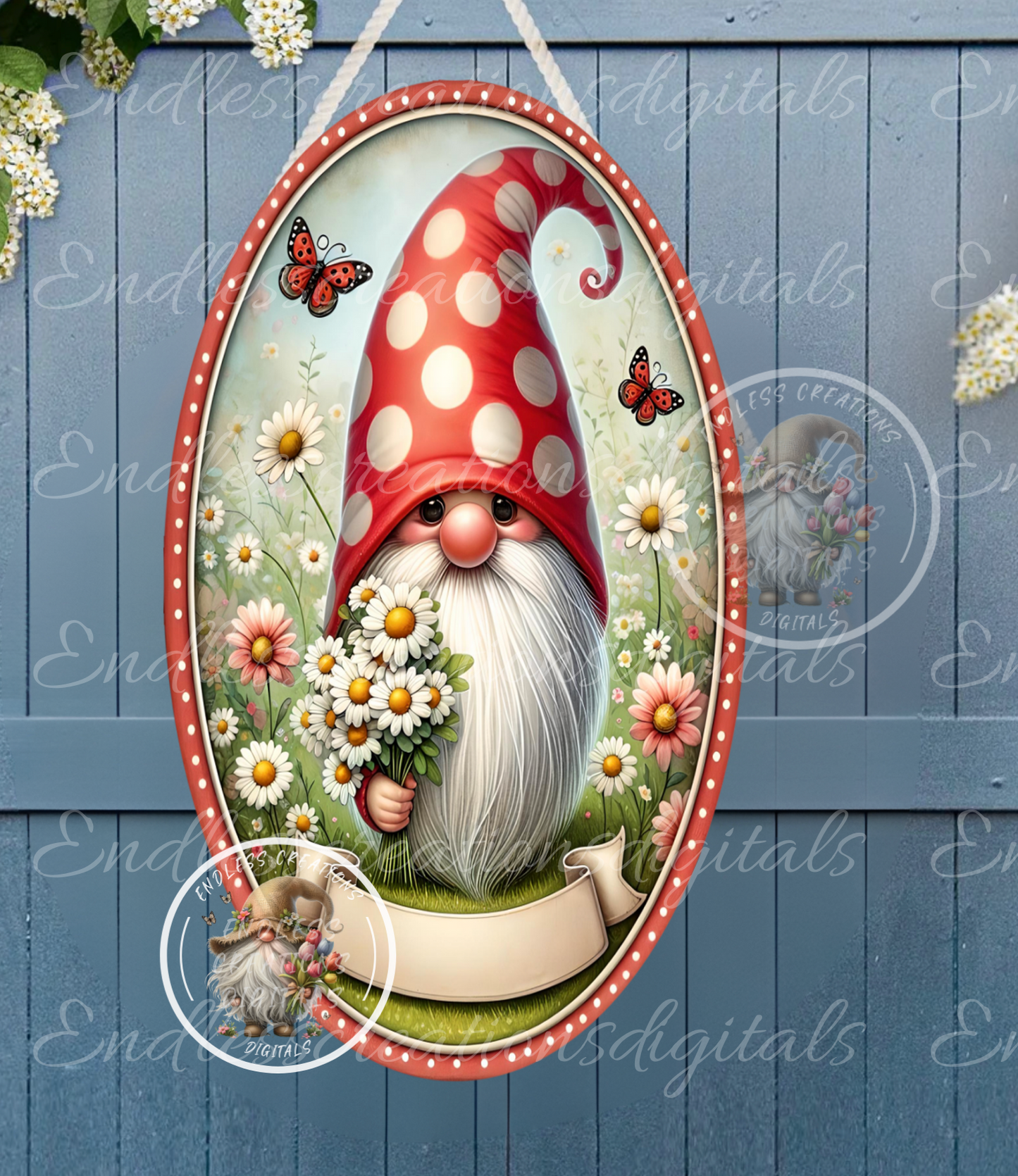 WELCOME DASIY LADYBUG GNOME OVAL DIGITAL