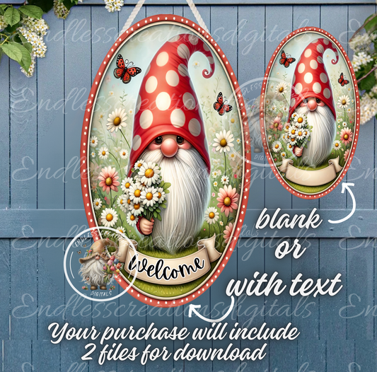 WELCOME DASIY LADYBUG GNOME OVAL DIGITAL