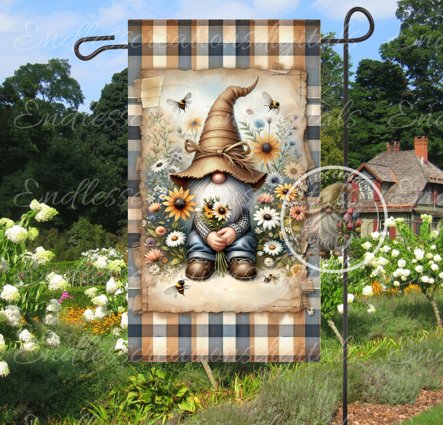 WELCOME GNOME FLORAL GARDEN FLAG