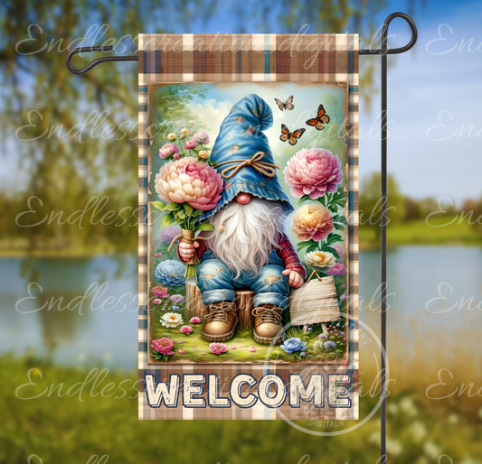 PEONY GNOME GARDEN FLAG
