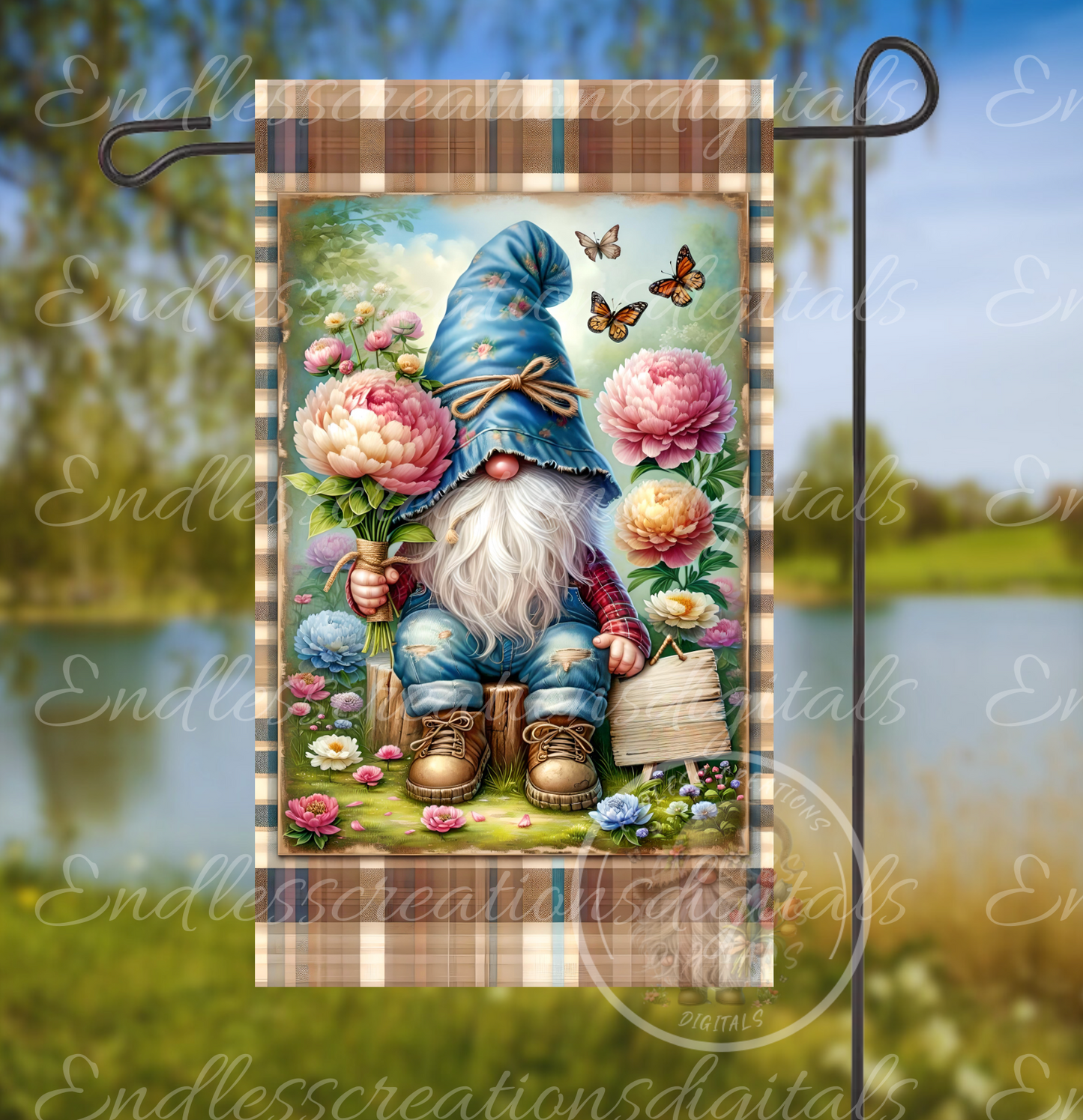 PEONY GNOME GARDEN FLAG