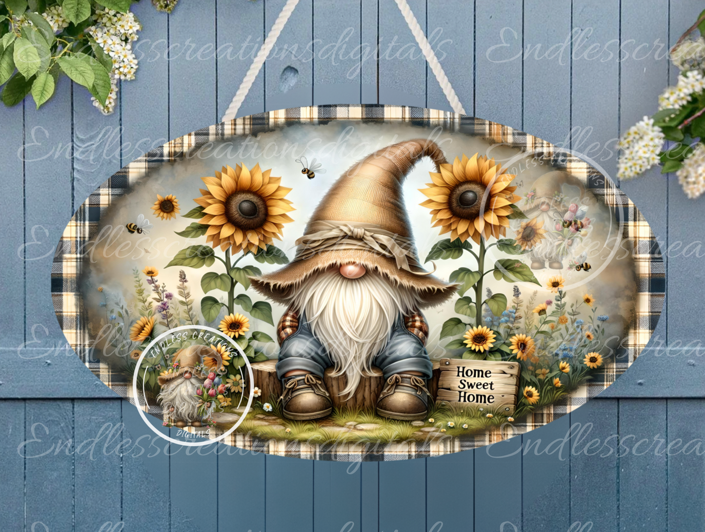 SUNFLOWER GNOME HOME SWEET HOME DIGITAL OVAL