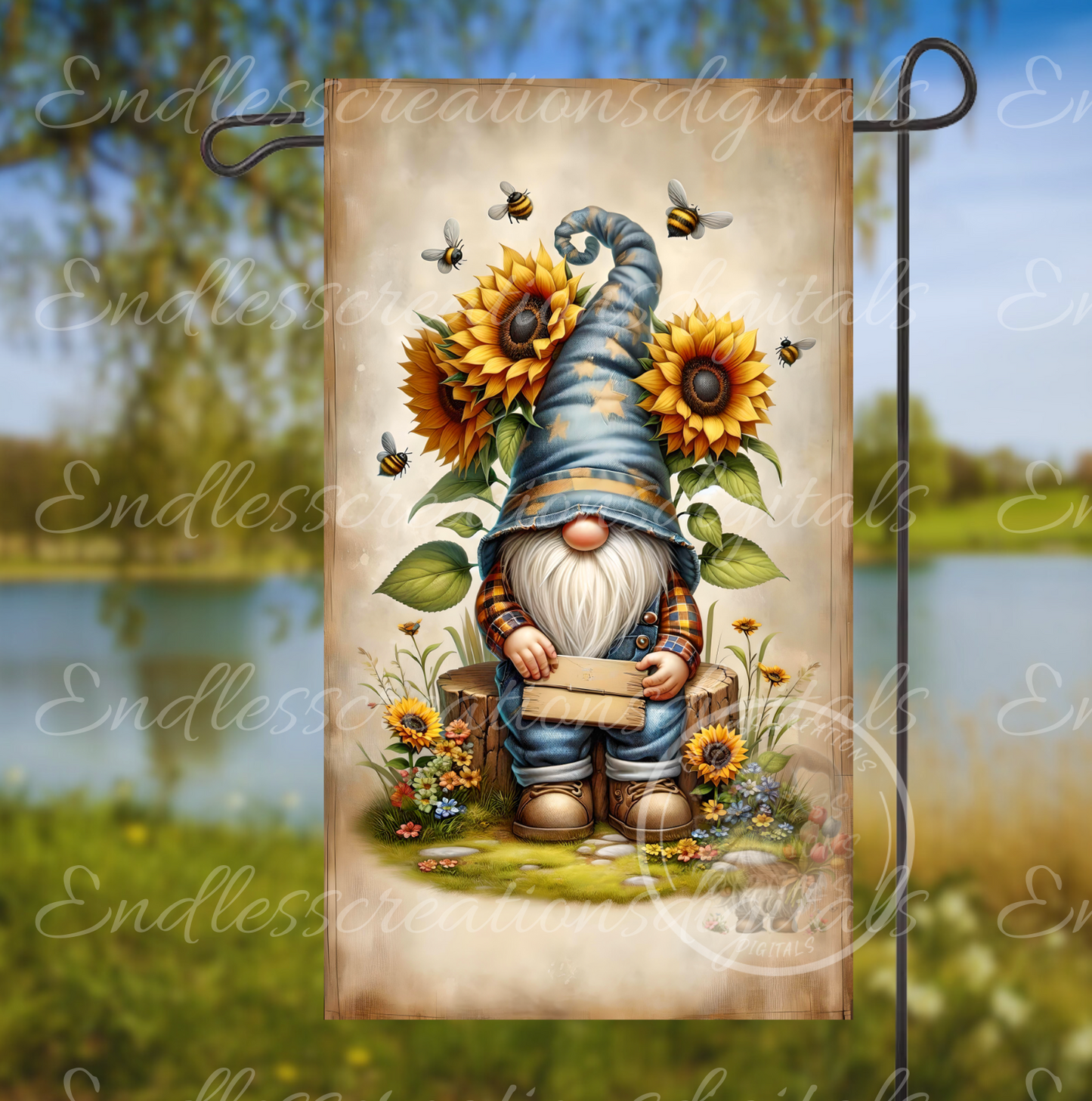 SUNFLOWER WELCOME GNOME GARDEN FLAG
