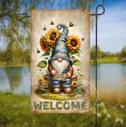 SUNFLOWER WELCOME GNOME GARDEN FLAG