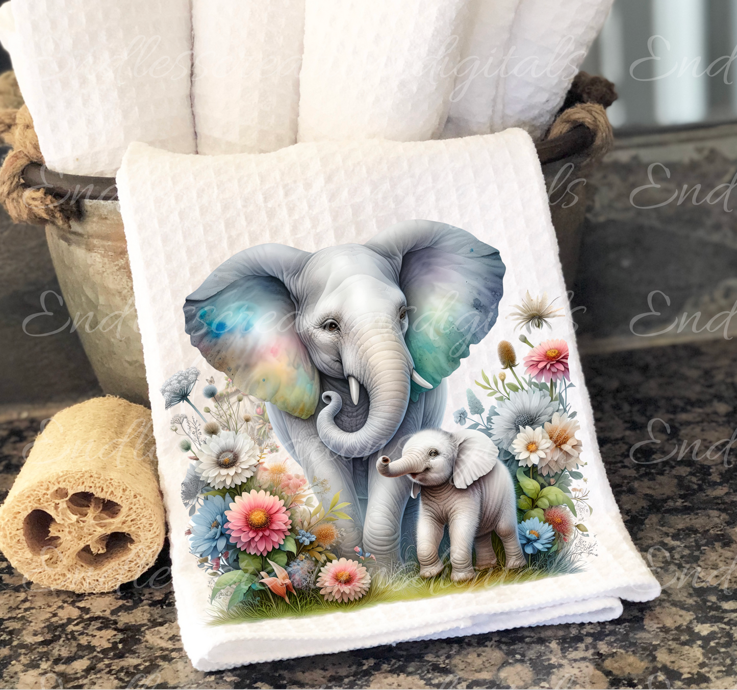 FLORAL ELEPHANT RECTANGLE CUTTING BOARD/TRANSPARENCIES BUNDLE