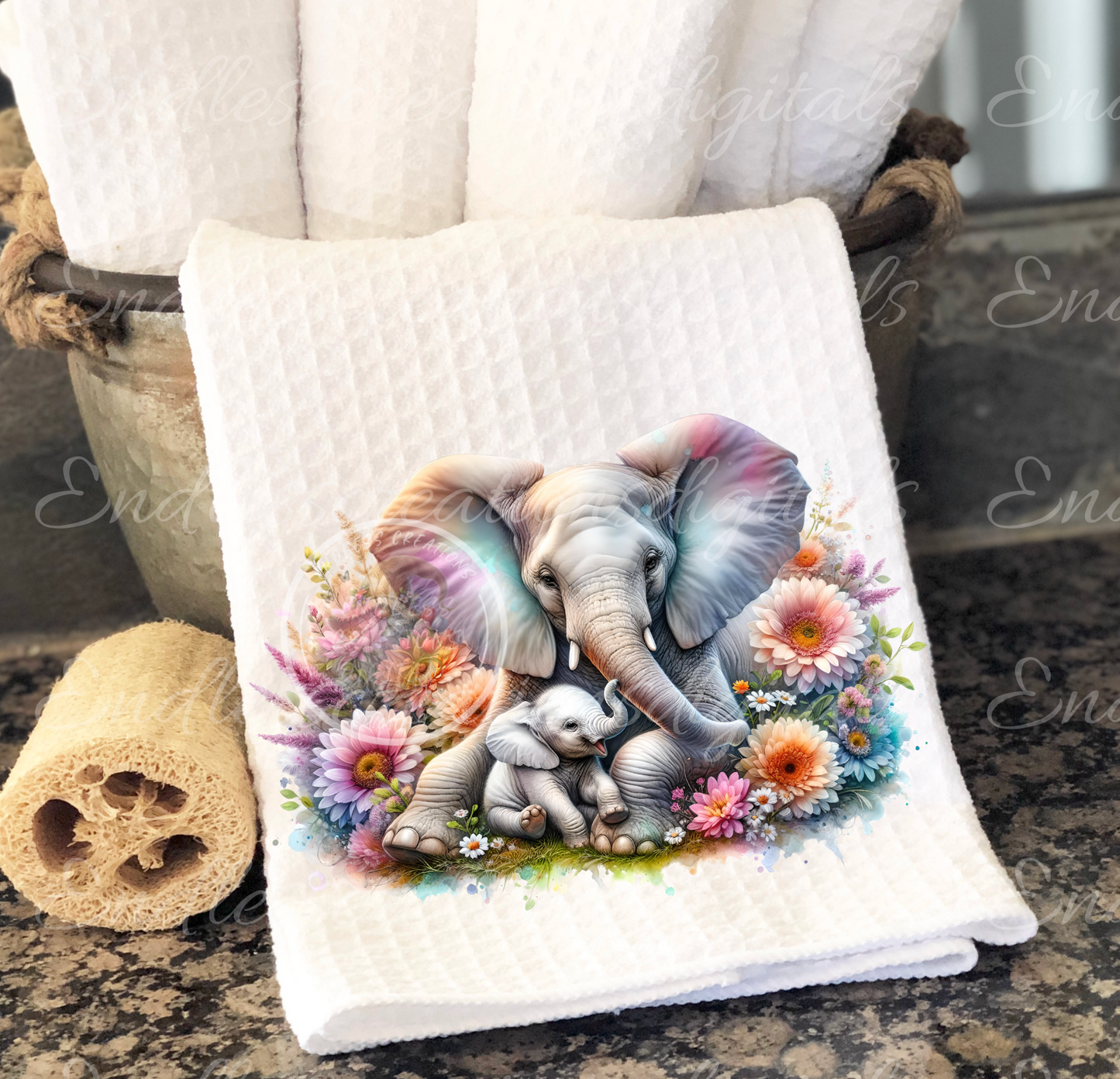 FLORAL ELEPHANT RECTANGLE CUTTING BOARD/TRANSPARENCIES BUNDLE