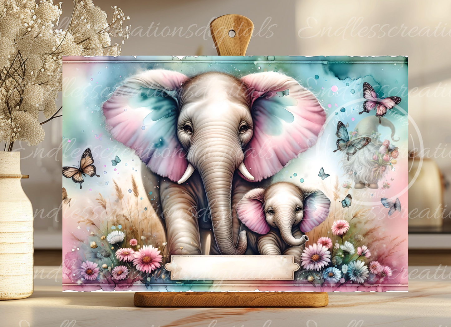FLORAL ELEPHANT RECTANGLE CUTTING BOARD/TRANSPARENCIES BUNDLE